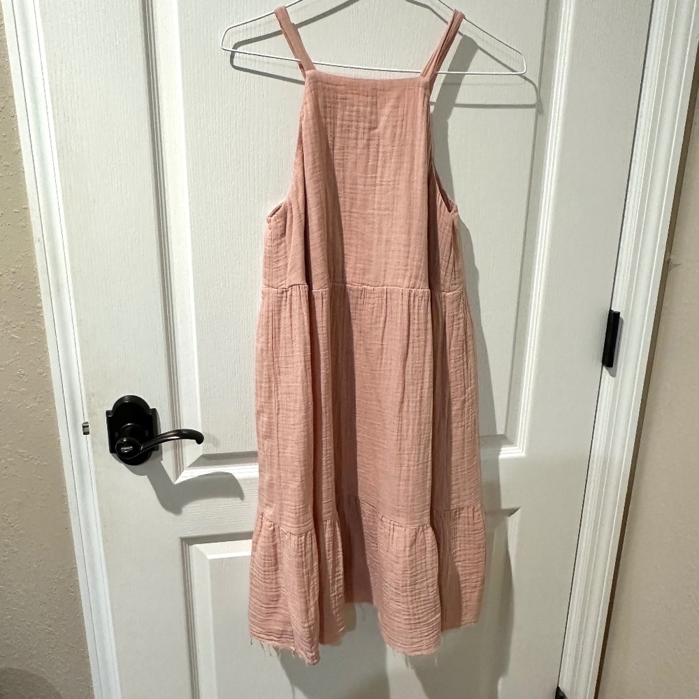 Stark X Pink Femme Halter Sheath Sun Dress with Raw-edge Sz S